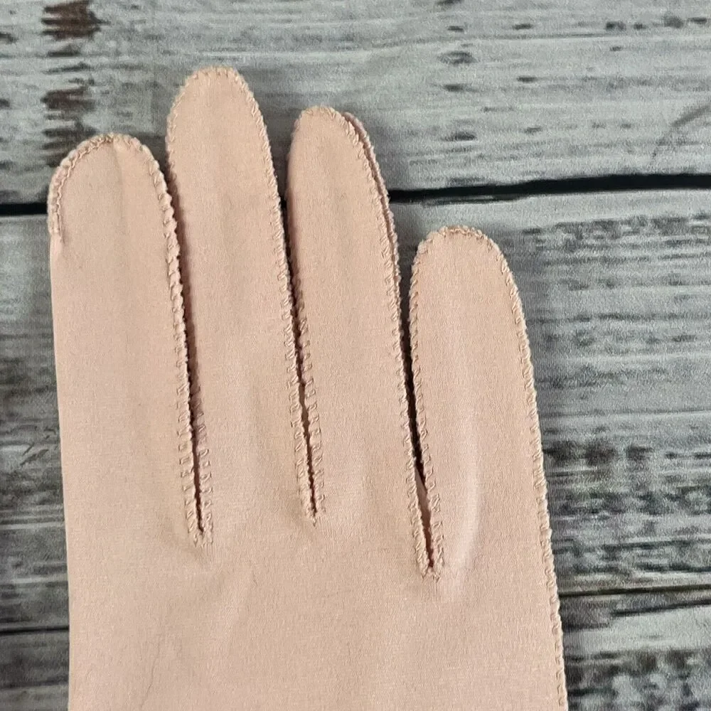 Vintage Crescendoe Pink Fabric Bridgerton Hand Gloves size 7 Stretch Tea Party
